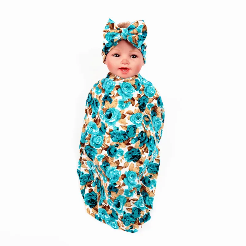 Muslin Roses Swaddle Blankets Softest Baby Blanket Headband/Hat Set