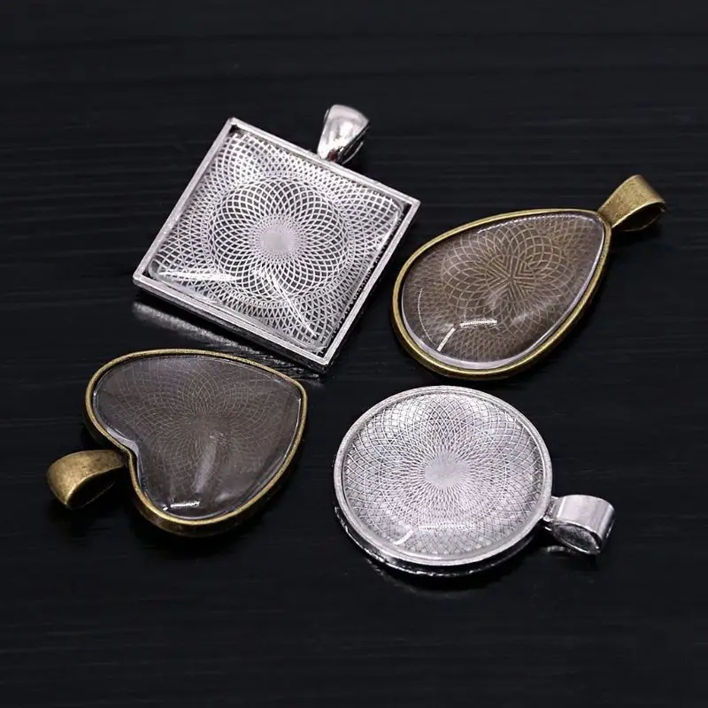 48 шт DIY кулон лоток Круглый квадратный сердце каплевидное стекло кабошон для изготовления ожерелья