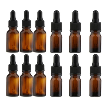 

12pcs Empty Brown Essential Oil Bottles, Refillable Glass Bottles for Essential Oils with Glass Eye Dropper, 10/15ML