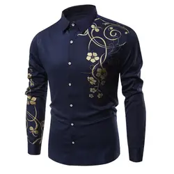 2019 модная блузка для мужчин повседневная с цветочным принтом с длинным рукавом отложной воротник блузка Slim Fit рубашка социальная деловая