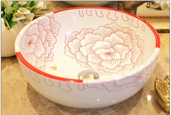 

Chinese Art Porcelain Counter top Basin Sink Handmade Bathroom Vessel Sink black peony ceramic wash basin bathroom sink
