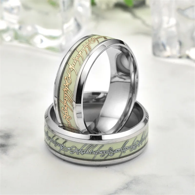 Modyle Green Glow in the Dark Ring for Men Wedding Luminous Ring Male Stainless Steel Wedding Band Ring