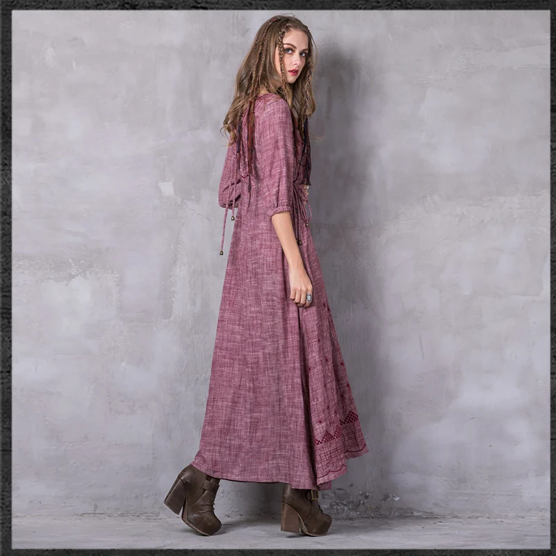 Женское платье 2018 Кир Boho Новый хлопок белье Vestidos Фонари с круглым вырезом