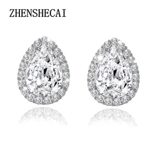 Модные изысканные серебристые женские серьги-гвоздики в форме груши с кубическим цирконием e0251