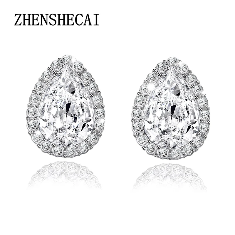

Fashion Exquisite Sliver Color Around Stone Pear Shape Cubic Zircon Crystal Women Stud Earrings e0251