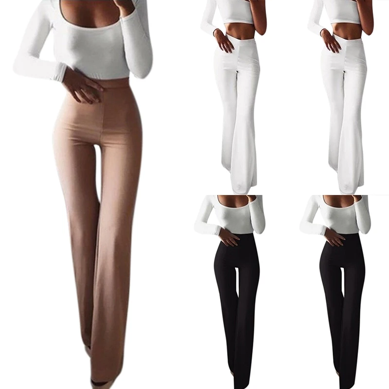Womens Flare Pants 2019 Women's High Waist Hippie Pants Bell Bottom Sweatpants Sportswear Fitness Trousers For Women Black White