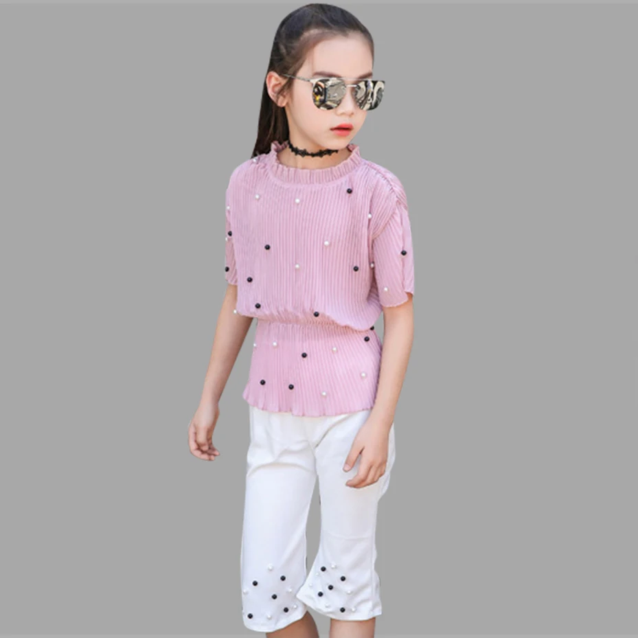 

Children's Summer Clothing For Girls Chiffon Top+Pants 2 Pcs Casual Kids Clothing Teenage Clothes For Teen Girls 6 10 12 Years