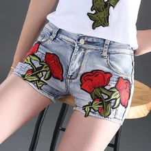 Лето вышивка розы цветы узкие джинсовые шорты женские корейские модные уличные шорты джинсы для женщин W1733