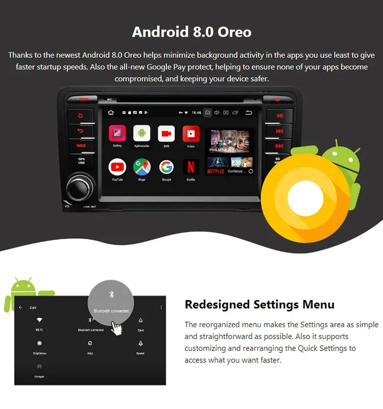 Cheap 7" Android 8.0 Oreo OS Car DVD Multimedia GPS Radio for Audi A3 2003-2012 & Audi S3 2003-2012 with Full Video Output Support 2