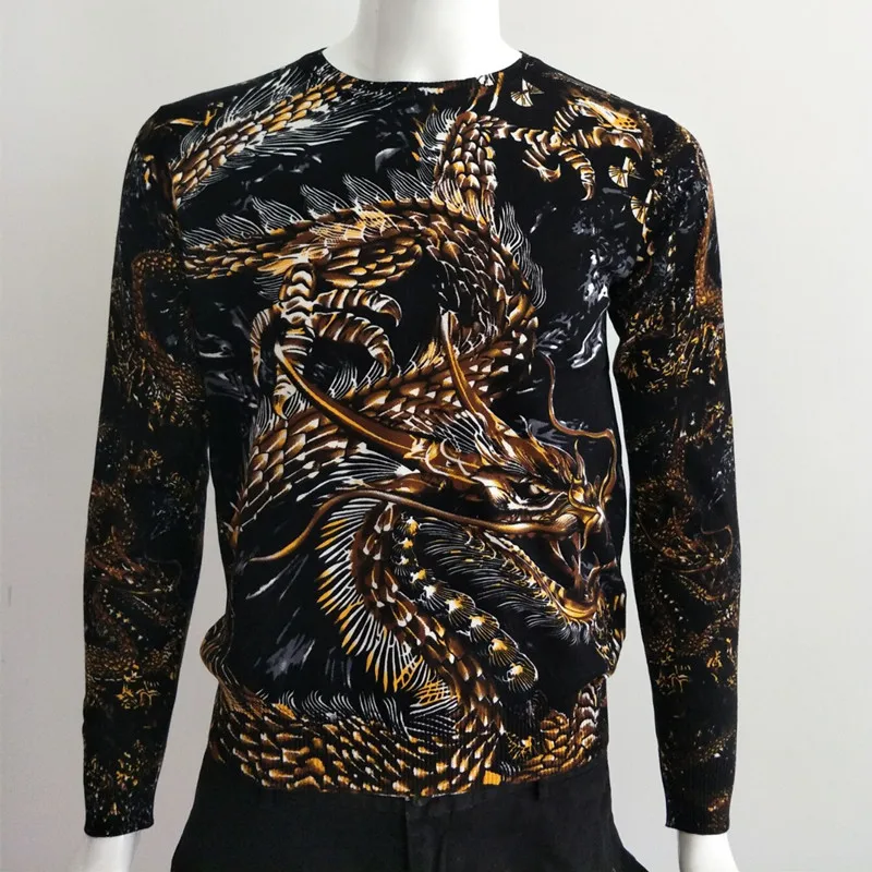 

Chinese dragon exquisite 3D printing fashion fancy pullover knit sweater Autumn 2018 quality cotton soft comfortable sweater men