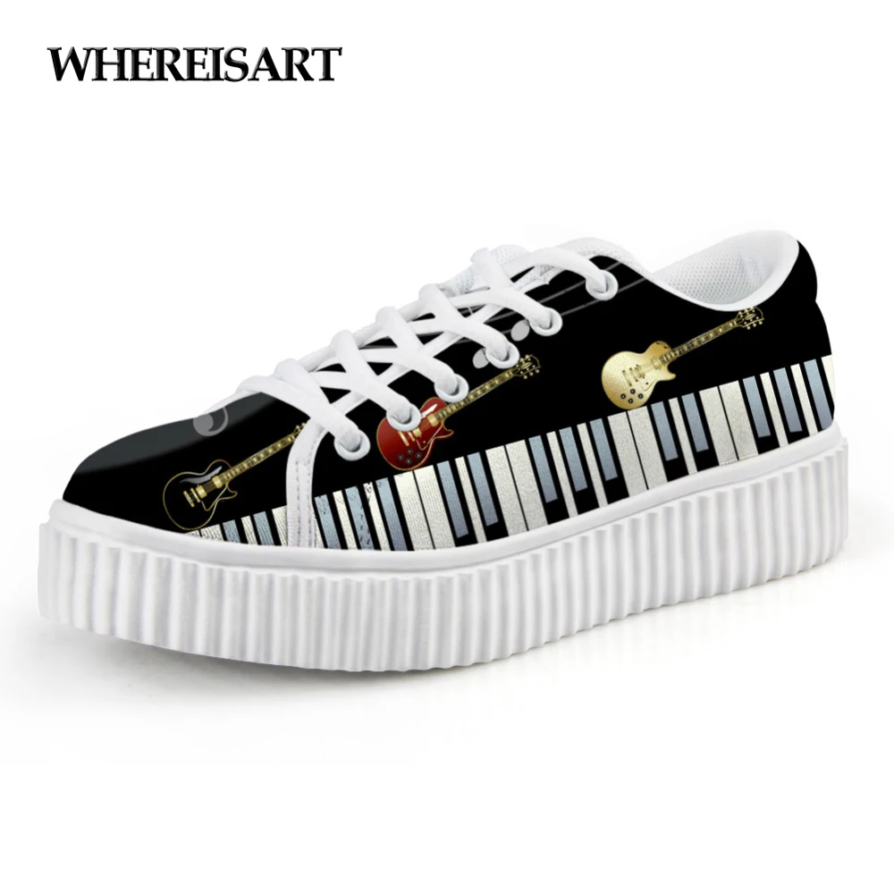 

WHEREISART Piano with Music Note Prints Platform Casual Height Increasing Shoes for Female Autumn Women's Flats Platform Shoes