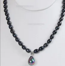 

Women's Natural 7-9mm Black Akoya Pearl Necklace Shell Pearl Pendant word mujer for 925 fine quality jewelry nature fresh