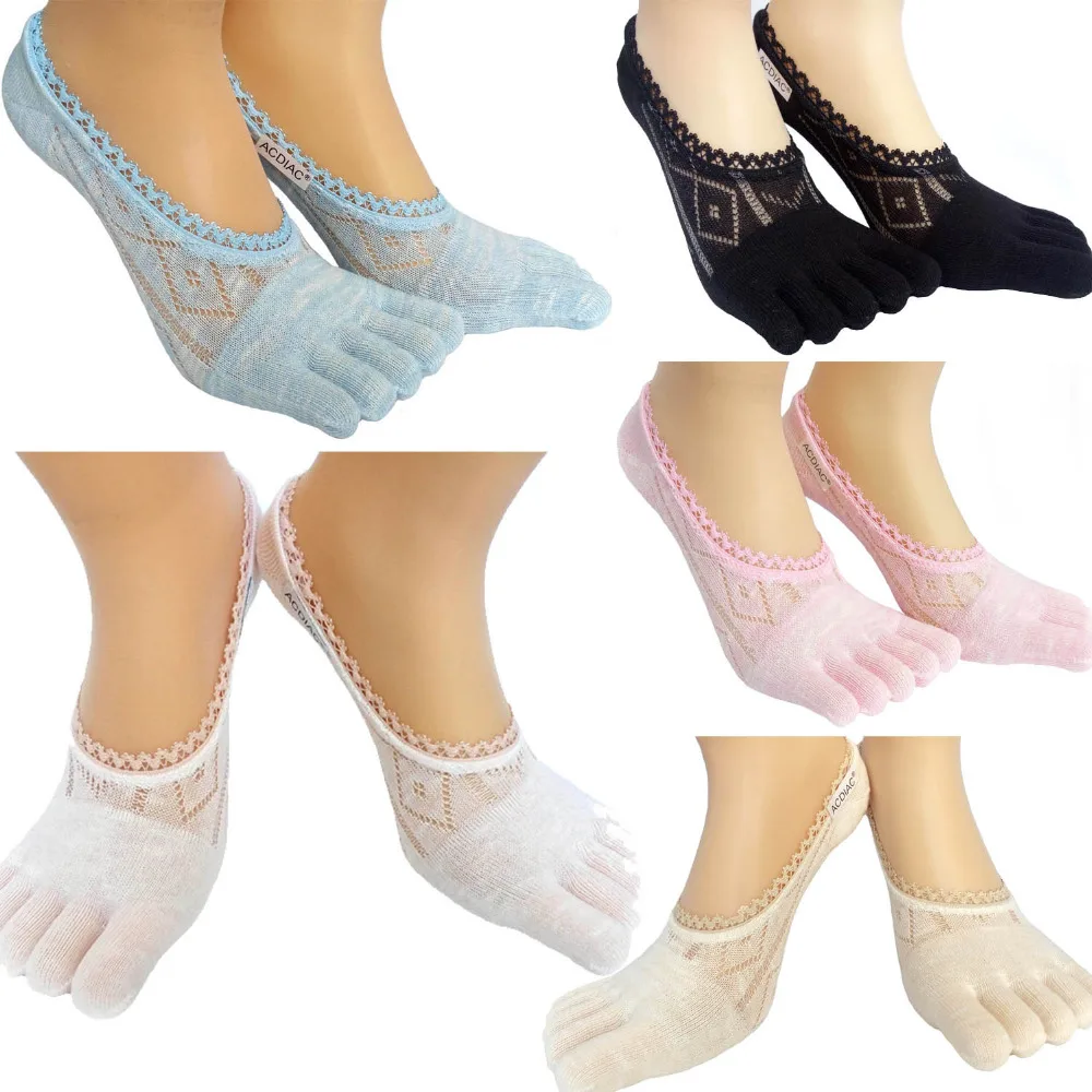 5 Pairs Women hidden boat sock Non slip Lace Toes Socks funny Five