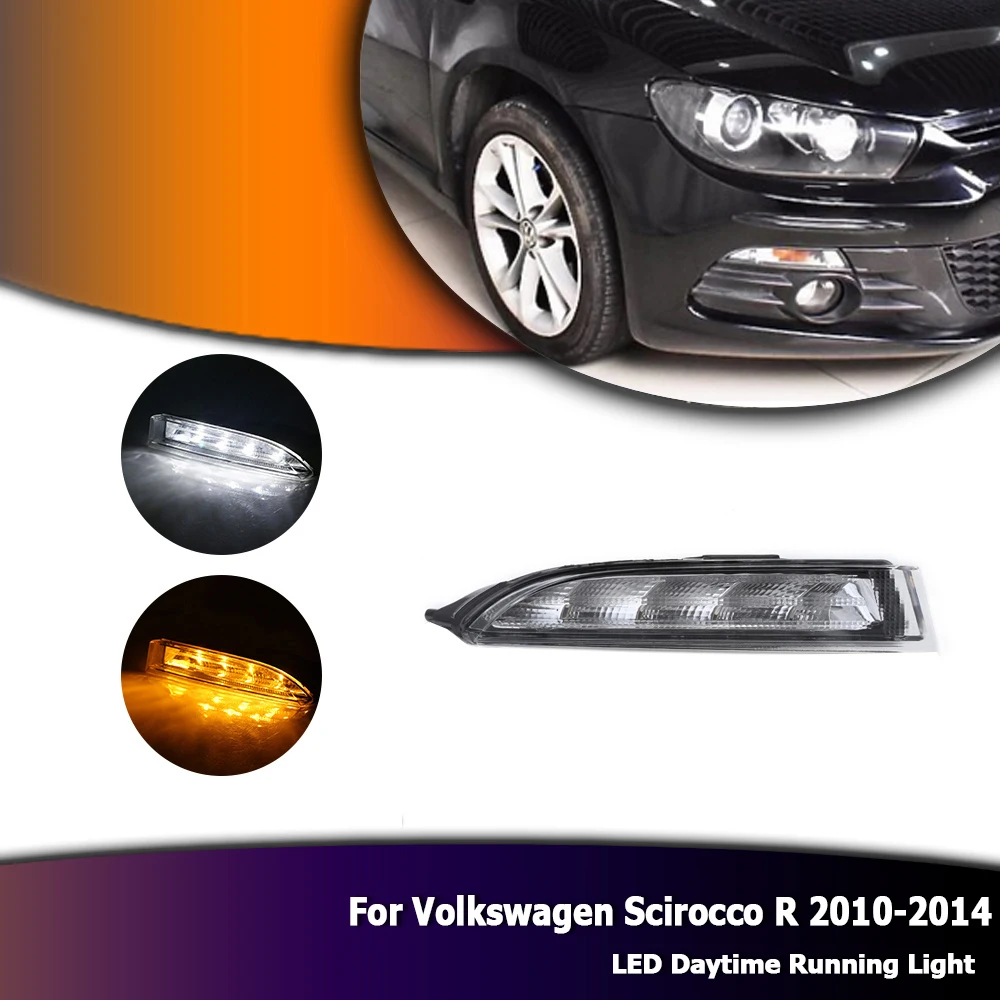 

For VW Scirocco R 2010-2014 White Auto Car LED Daytime Running Lights DRL With Yellow Turn Signal D35