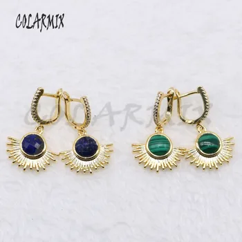 

High quality Natural stone sector metal earrings handmade stone earrings jewelry gift for lady mix color stone earrings 4647