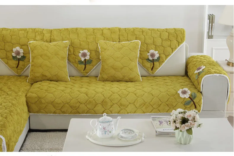 DIY Цветочные Плюшевые Чехлы для дивана толстые противоскользящие Чехлы для дивана для гостиной Твердые Угловые Чехлы для дивана секционные Чехлы чехлы для сидений