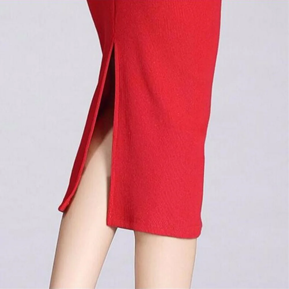 1 шт. Однотонная юбка-карандаш трикотажная эластичная Офисная Женская юбка с высокой талией черная модная красная длинная юбка Лидер продаж