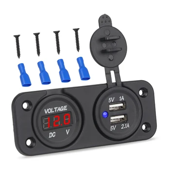 

2 In 1 12V Car Dual USB Power Socket Charger Boat Motorcycle Charger Adapter With Voltmeter Panel Car Voltage USB Dual Socket
