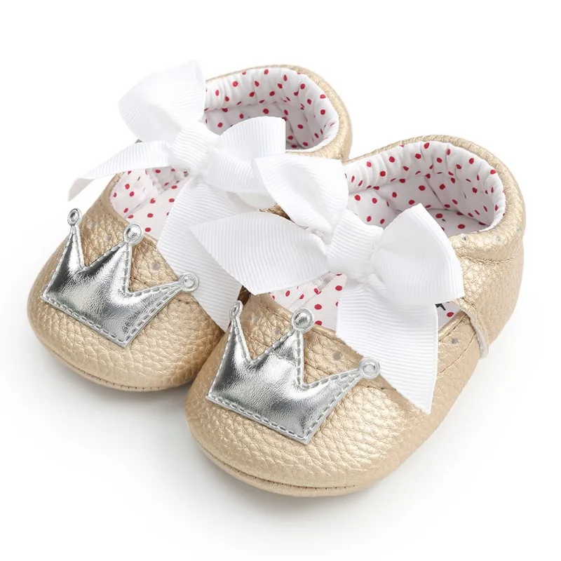 Обувь для маленьких девочек с изображением короны-бабочки; нескользящая обувь для малышей; обувь для первых шагов; обувь принцессы с мягкой подошвой Mary Jane; детская обувь для малышей