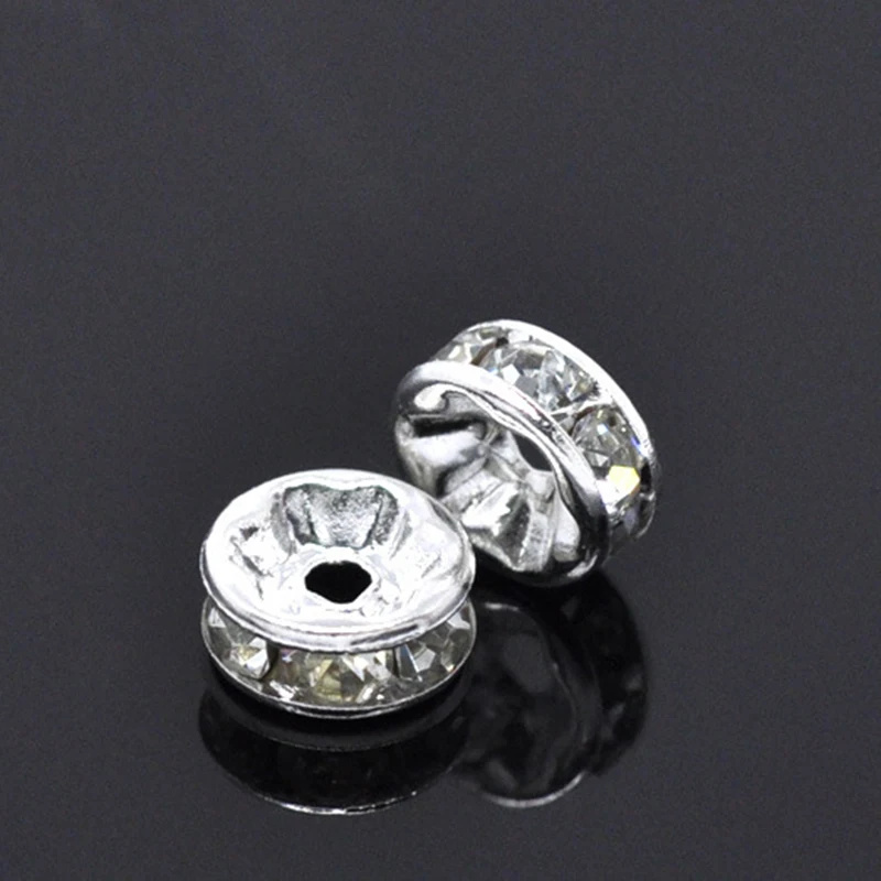 

10 PCS/ lot wholesale Silver Color Beads whit Rhinestone DIY Jewelry Bracelet Hole Spacer Beads components Fittings Accessories