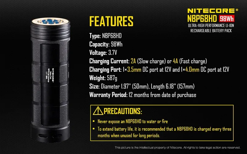 Batttery пакет NITECORE зарядное устройство NITECORE NBP68HD 4*8 встроенных 3400 мАч 18650 батареи для TM15 TM26 TM36 TM28