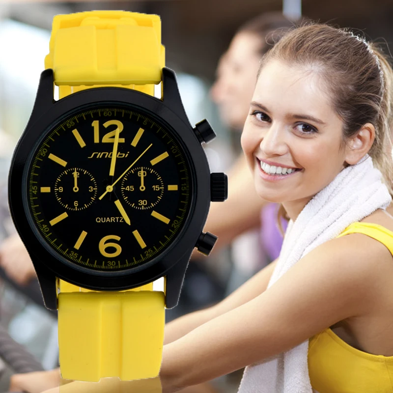 SINOBI Sport Women Watch Waterproof Silicone Lady Wrist Watches Quartz Clock Female relogio feminino Running Fitness Yellow 2018