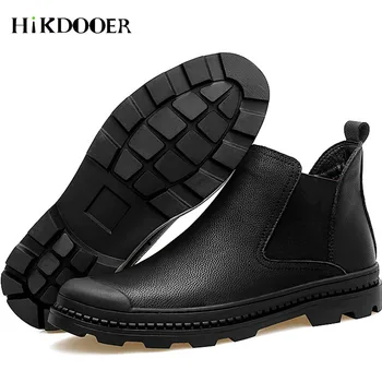 

New Men Genuine Leather Chelsea Boots Slip On Round Toe Shoes Fashion Footwear High Quality Male ankle boots moccasins