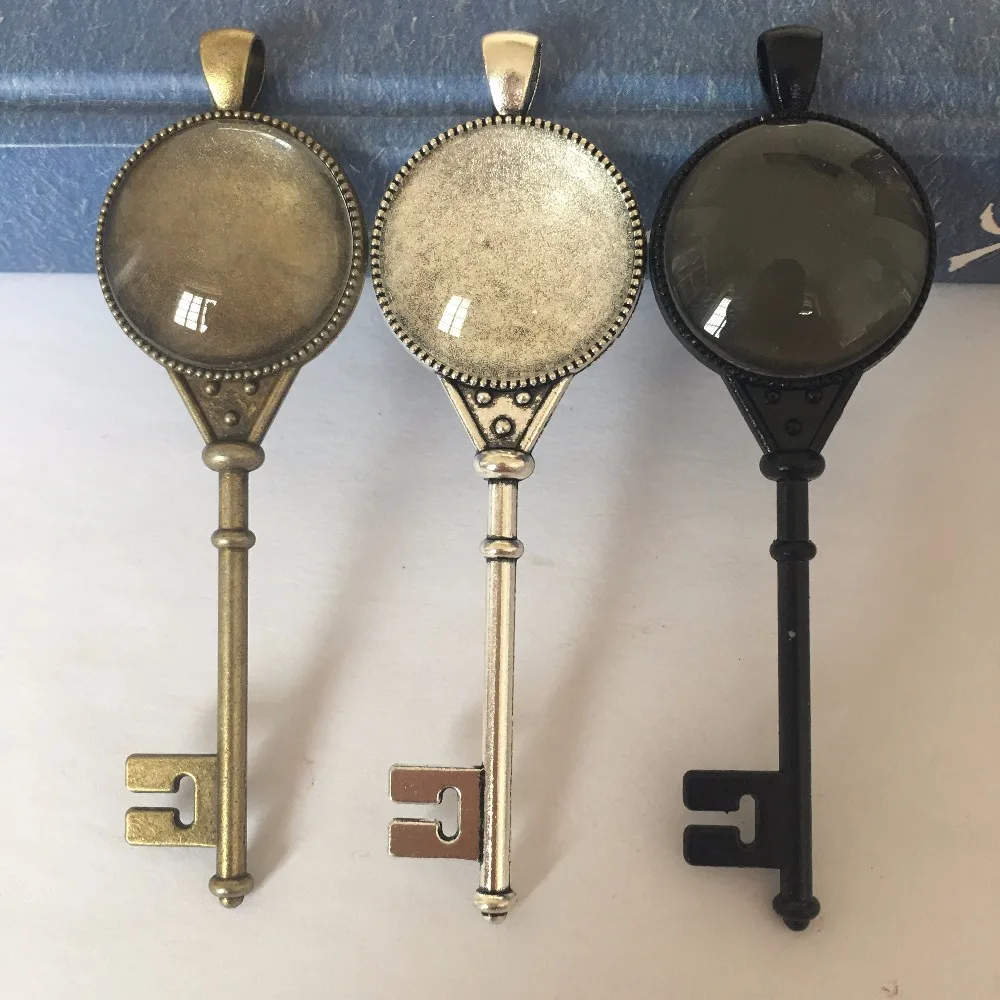 10pcs-A3300 20mm Round Vintage key Pendants Trays Cabochon Blank Bezel Base