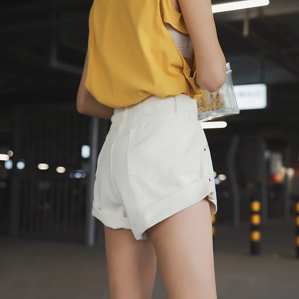 WENYUJH Винтаж Высокая талия обжимной джинсовые шорты для женщин 2019 корейский стиль повседневные джинсы летние Горячая Распродажа шорт
