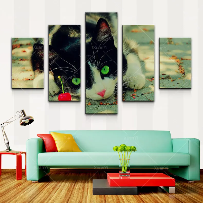 

5 Panel Modern Prints Kitty Animal Cat Painting Pictures Cuadros Wall Pictures For Living Room Canvas Painting No Frame PR1012