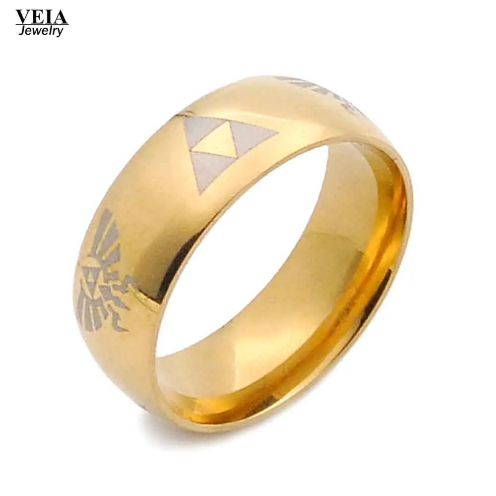 Legend Of Zelda Ring Shiny Black Gold Silver Mens Tungsten Carbide