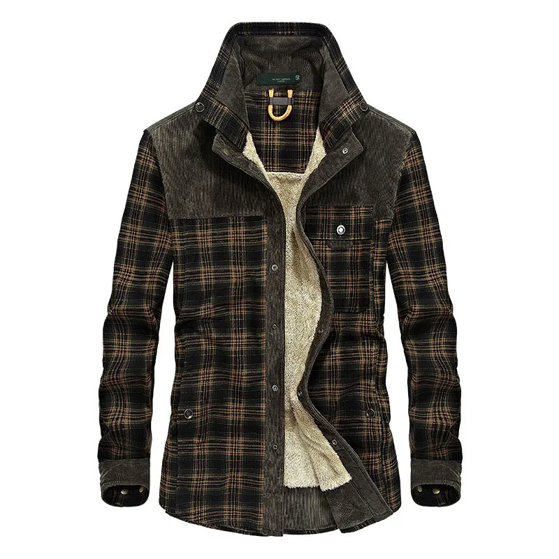 S. ARCHON Мужская тактическая куртка с подкладкой из хлопка, мужские повседневные рубашки, клетчатая Толстая шерстяная подкладка, осенне-зимняя куртка, верхняя одежда для мужчин