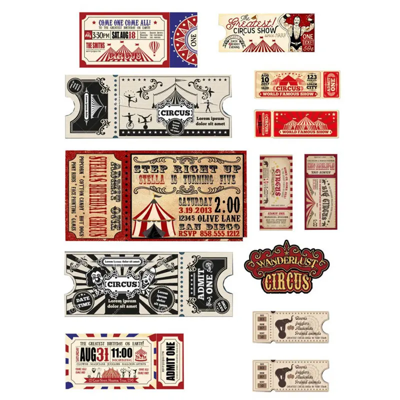

2 PCS Vintage Circus Ticket Decor Cosas Kawaii Uncut Stickers Scrapbooking Stationery Washi Tape Set School Supplies