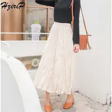 Hzirip, женская летняя юбка,, эластичная, высокая талия, плиссированная, длина по щиколотку, юбки, свободные, одноцветные, элегантные, простые, повседневные, простые