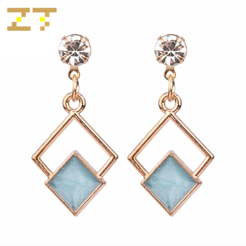 

2019 New Fashion Crystal Earrings Statement Blue Geometric Square Dangle Drop Earrings for Women Jewelry Brincos Aretes De Mujer