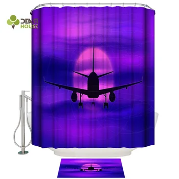 

Dearhouse Modern Aviation Aircraft Purple Clouds Bathroom Mat With Shower Curtain 2 Piece Bathroom Set Bathroom Modern Rings