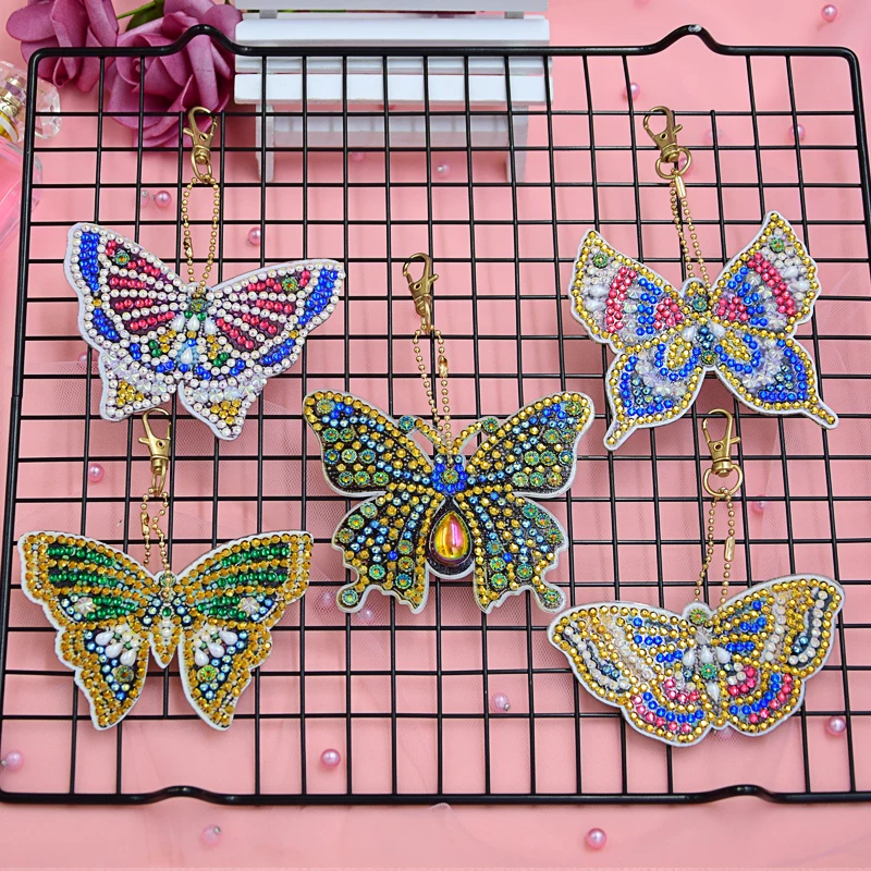 

Meian DIY Crystal pattern Diamond Embroidery 5D Diamond Painting Key Chains Round Butterfly Sticker Double Sided Christmas Decor