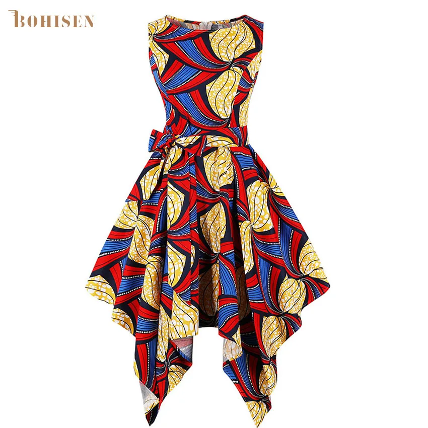 BOHISEN Dashiki African Clothes For Women Bazin Print Short Sleeve Butterfly Skirt Female Midi Dress | Тематическая одежда и