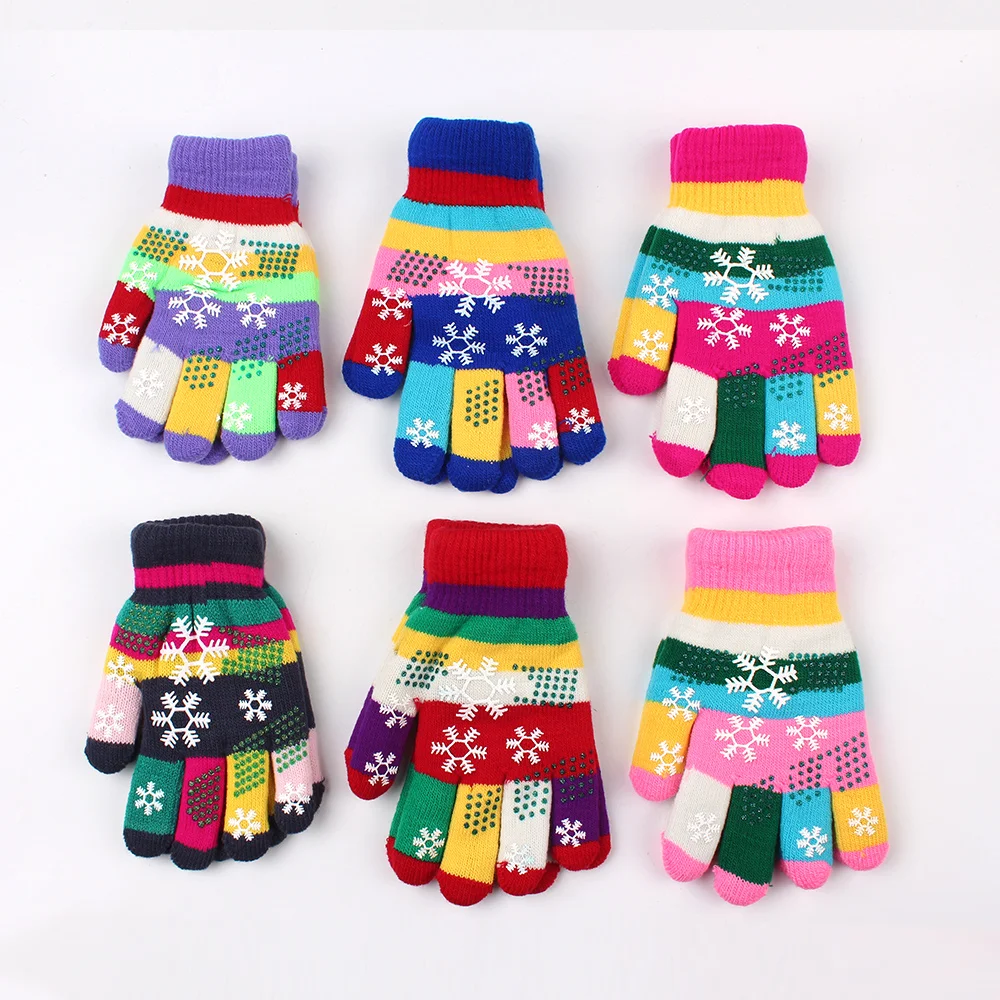 Warm Knitted Children Gloves Snowflake Colorful Girls Gloves Five Finger Mittens For Girls Autumn Winter Children Accessories (14)