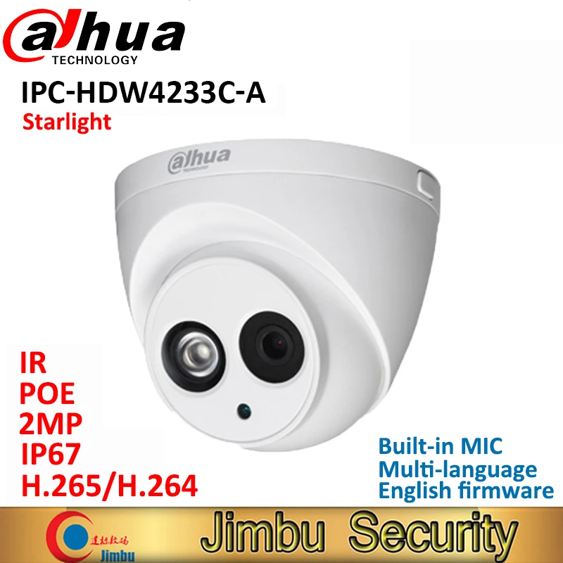 

DH IPC-HDW4233C-A Starlight Camera Built-in MIC 2MP IR 50m IP67 network IP Camera HDW4233C-A support POE cctv camera