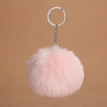 8CM Fluffy Rabbit Fur Ball Key Chain Cute Cream Black Pompom Artificial Rabbit Fur Keychain Women Car Bag Key Ring