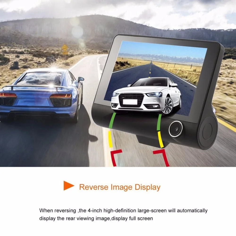 

4 Inch HD 1080P 3 Lens Car DVR Motion Detection & Parking Monitor Dash Cam Vehicle Video Recorder with Rearview Camera