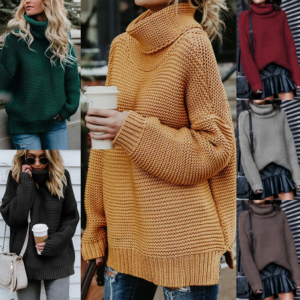

New Fashion Hugely Popular Woman Cotton Pure Color Knitting Choker Long Sleeves Pullover Blouse Sweater WSK313