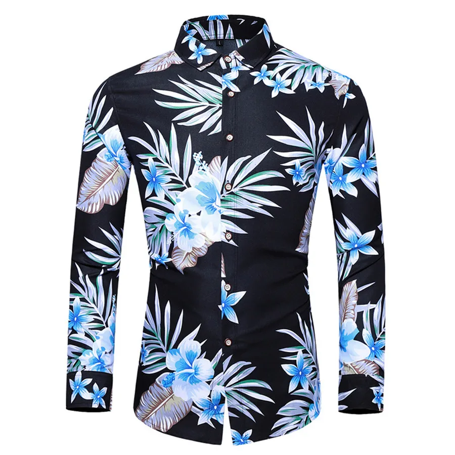 2019 men's casual cycling jersey retro Hawaiian style printed long-sleeved shirt comfortable riding sports shirt 40J15 (1)