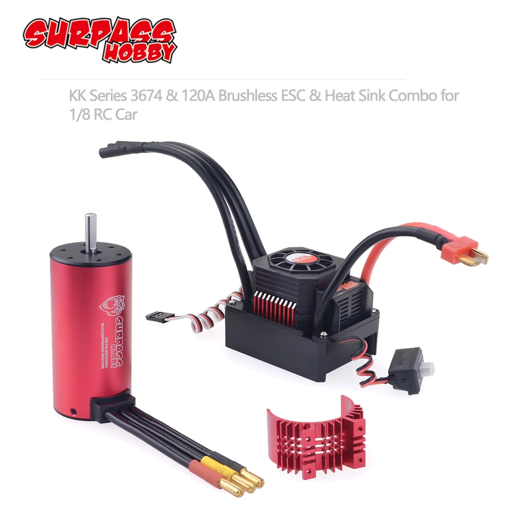 

SURPASSHOBBY KK Waterproof Set 3674 1150KV 1350KV 1580KV 1900KV 2250KV Brushless Motor w/Heat Sink 120A ESC for 1/10 1/8 RC Car