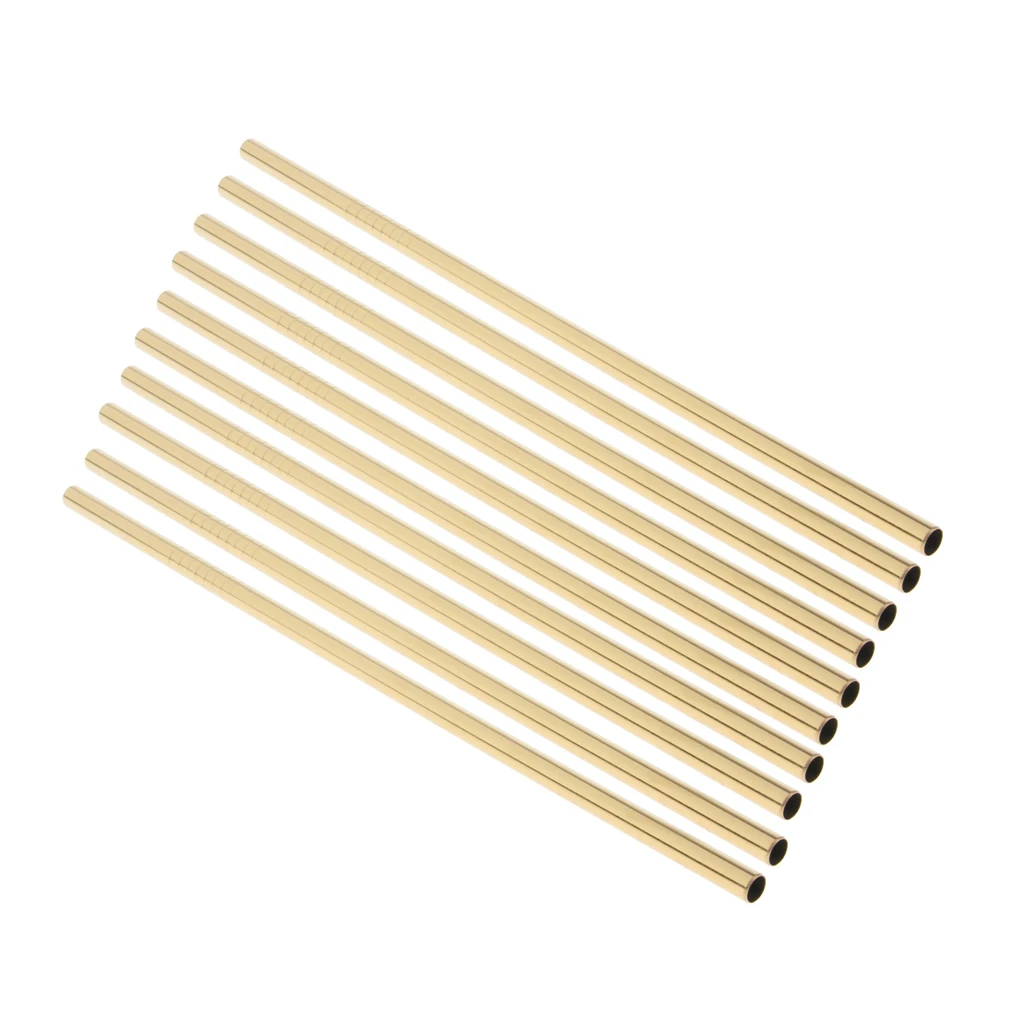10 Pieces Reusable Metal Stainless Steel Drinking Straws Straight for Cups Gold Tone - Washable Easy to Clean