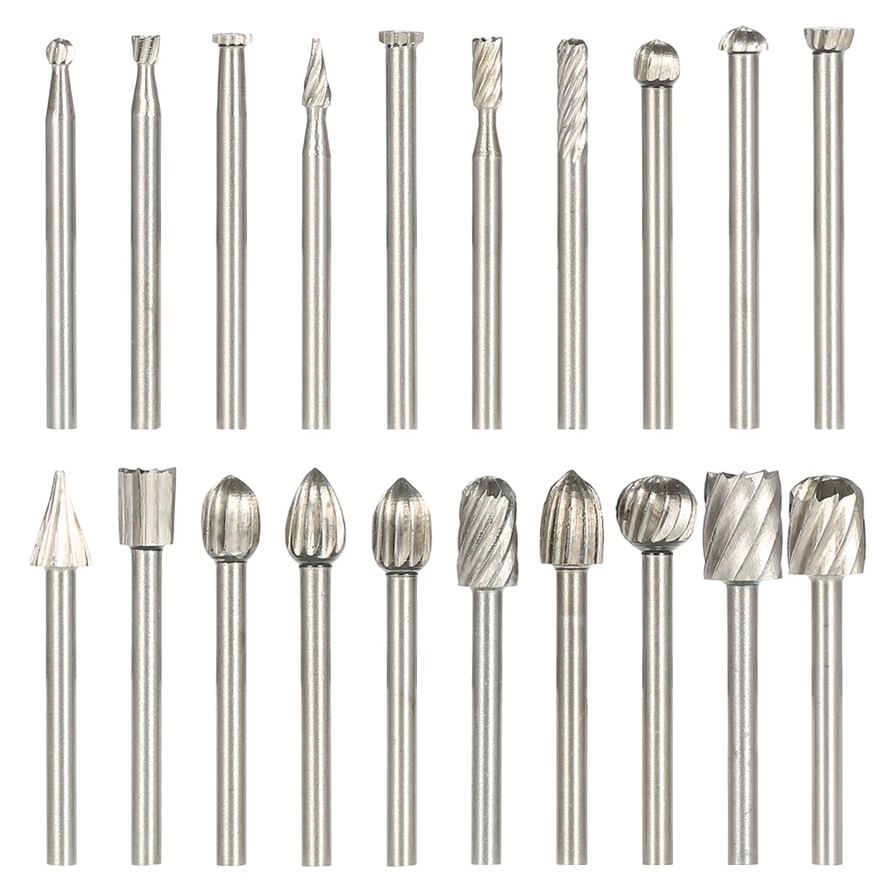 

20PC Shank HSS CNC Rotary Burrs Set Tools File Milling Cutter Engraving Bits for Drilling Woodwork Electric Grinding Accessories