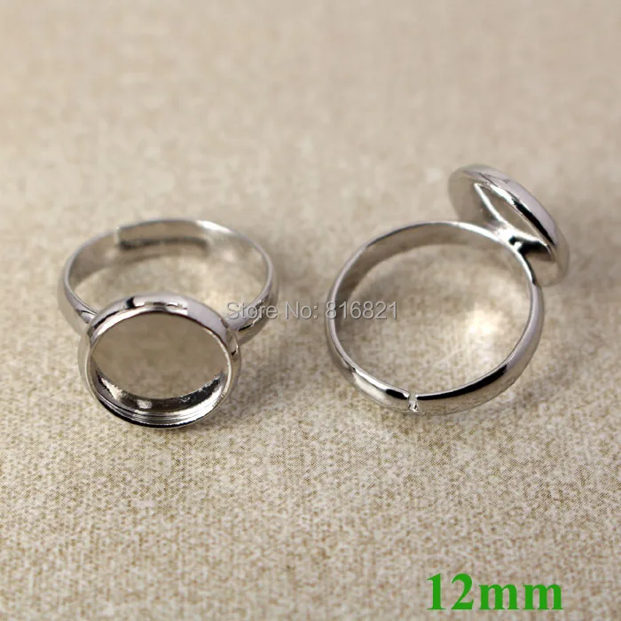 

12mm Blank Round Bezel Cameo Cabochon Bases Adjustable Ring Settings Findings for DIY Kids Children Ring Making Silver Plated
