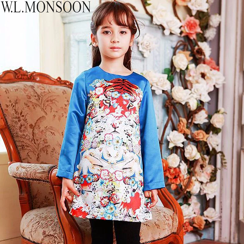 

W.L.MONSOON Princess Costume Girls Christmas Dress Long Sleeve 2017 Autumn Brand Children Dress with Tiger Print Kids Dresses