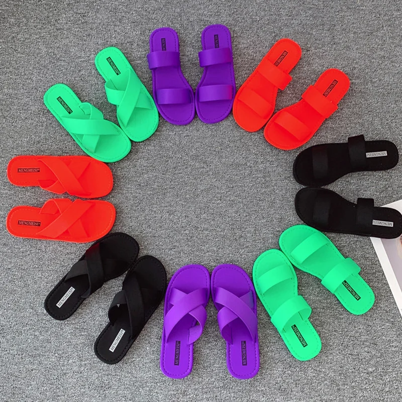 

2019 summer new style simple open toe flat casual slippers women